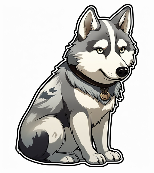 charming siberian husky image art with a sticker cutout and white background