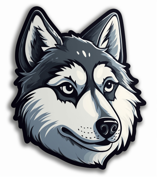 clipart of a husky dog's face in black and white