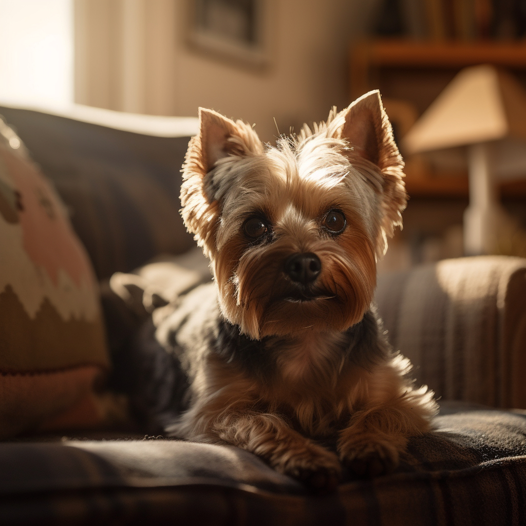 yorkshire terrier dog laying on a couch