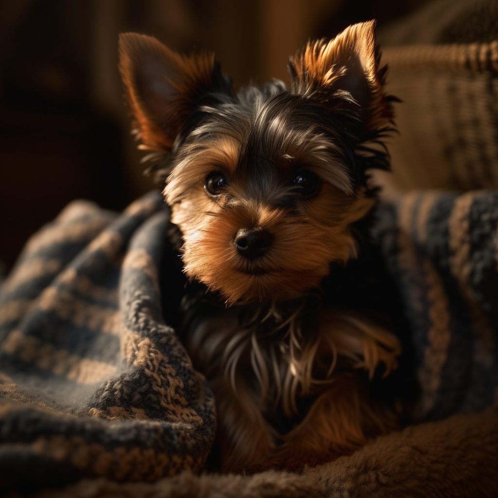 charming yorkshire terrier dog with a blanket