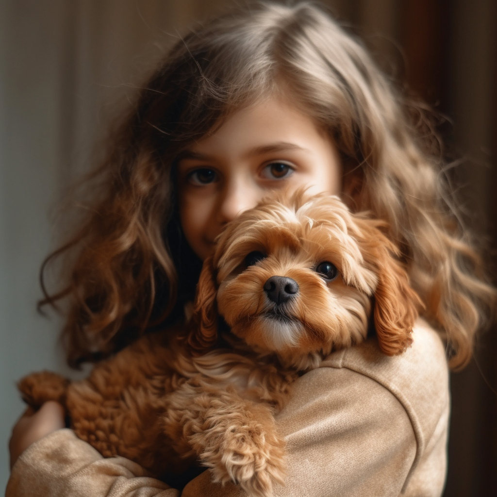 young girl holding a cute cavapoo puppy